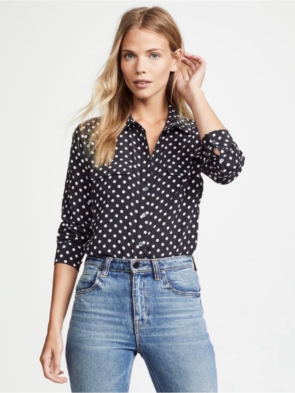 Equipment Black Polka Dot Button-Down Shirt